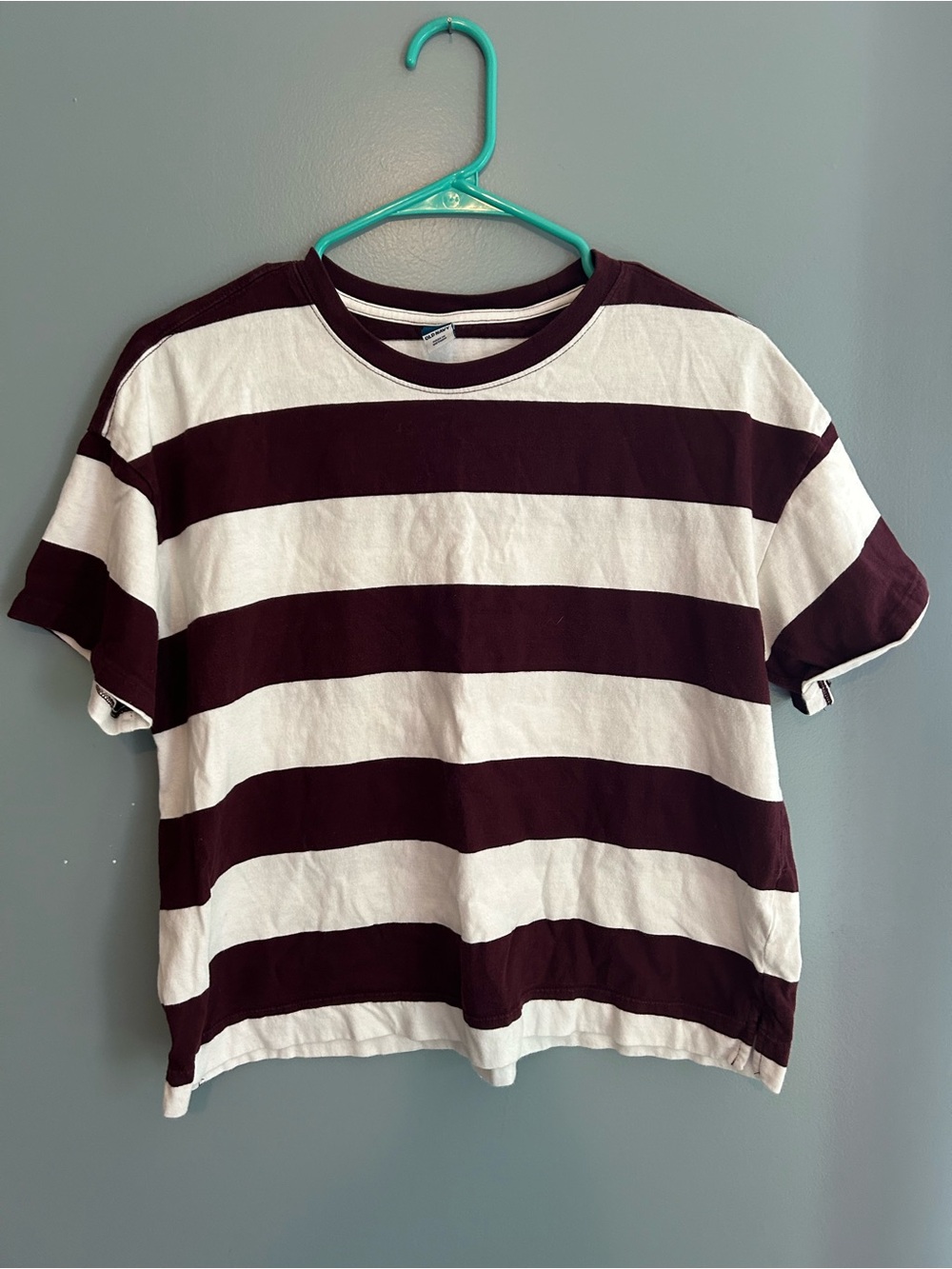 Old Navy Maroon and White Striped Crew Tee